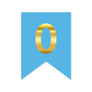 Цифра 0 на прапорці 6*12 см для індивідуальних написів Блакитний і золото