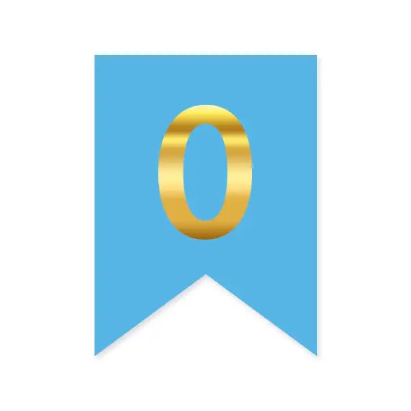 Цифра 0 на прапорці 6*12 см для індивідуальних написів Блакитний і золото