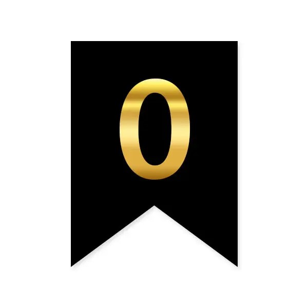Цифра 0 на прапорці 6*12 см для індивідуальних написів Чорний і золото