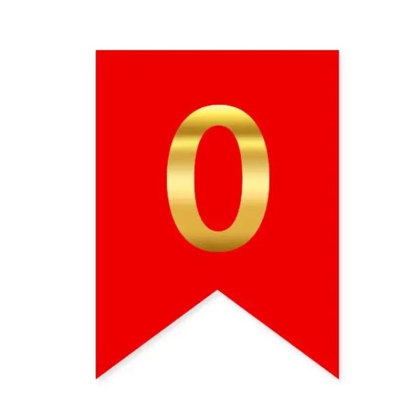 Цифра 0 на прапорці 6*12 см для індивідуальних написів Червоний і золото