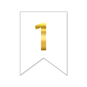Цифра 1 на прапорці 6*12 см для індивідуальних написів Білий і золото