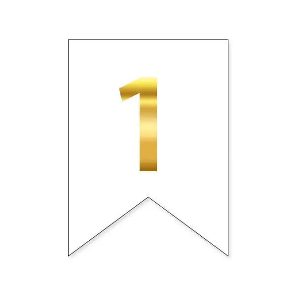 Цифра 1 на флажке 6*12 см для индивидуальных надписей Белый и золото