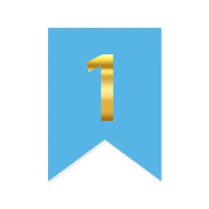 Цифра 1 на прапорці 6*12 см для індивідуальних написів Блакитний і золото