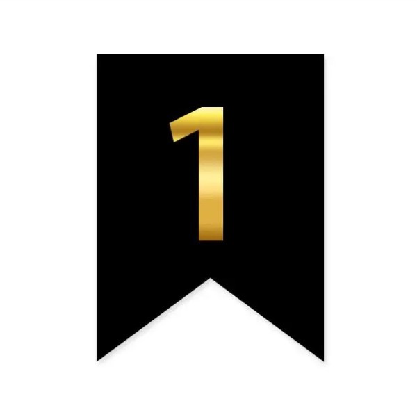 Цифра 1 на прапорці 6*12 см для індивідуальних написів Чорний і золото