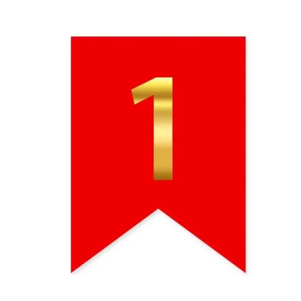 Цифра 1 на прапорці 6*12 см для індивідуальних написів Червоний і золото