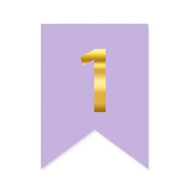 Цифра 1 на прапорці 6*12 см для індивідуальних написів Бузок і золото