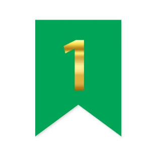 Цифра 1 на прапорці 6*12 см для індивідуальних написів Зелений і золото