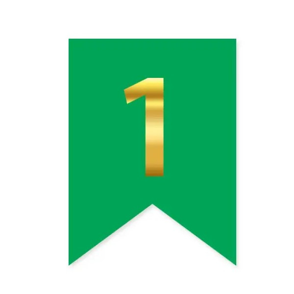 Цифра 1 на прапорці 6*12 см для індивідуальних написів Зелений і золото