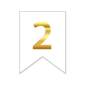 Цифра 2 на прапорці 6*12 см для індивідуальних написів Білий і золото