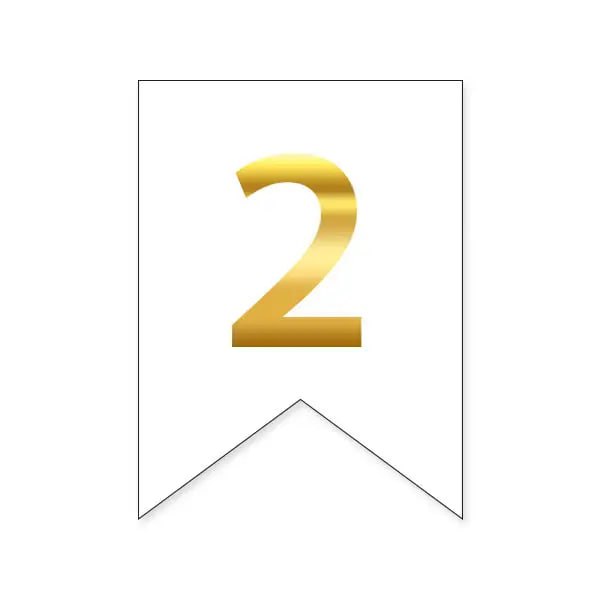 Цифра 2 на прапорці 6*12 см для індивідуальних написів Білий і золото