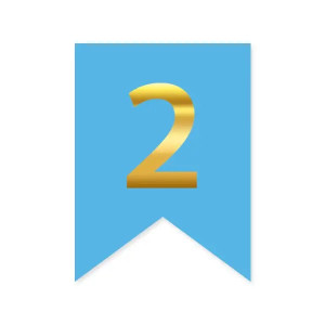 Цифра 2 на прапорці 6*12 см для індивідуальних написів Блакитний і золото