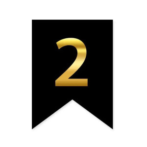 Цифра 2 на прапорці 6*12 см для індивідуальних написів Чорний і золото
