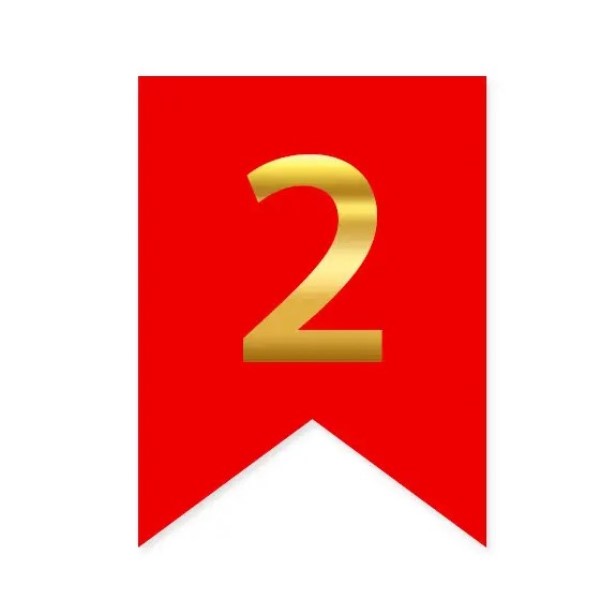 Цифра 2 на прапорці 6*12 см для індивідуальних написів Червоний і золото