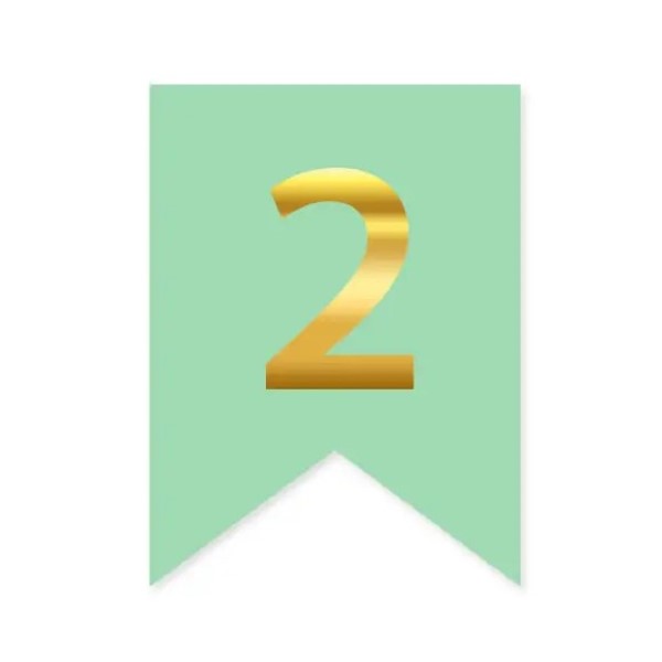 Цифра 2 на прапорці 6*12 см для індивідуальних написів М’ята і золото