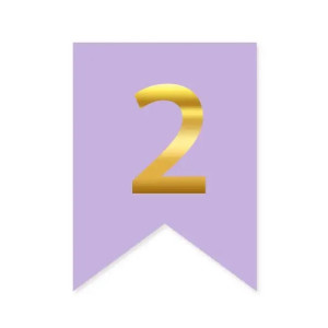 Цифра 2 на прапорці 6*12 см для індивідуальних написів Бузок і золото