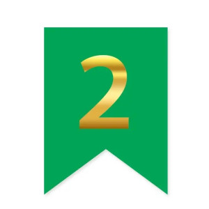 Цифра 2 на прапорці 6*12 см для індивідуальних написів Зелений і золото