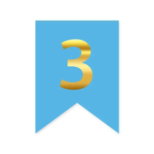 Цифра 3 на прапорці 6*12 см для індивідуальних написів Блакитний і золото
