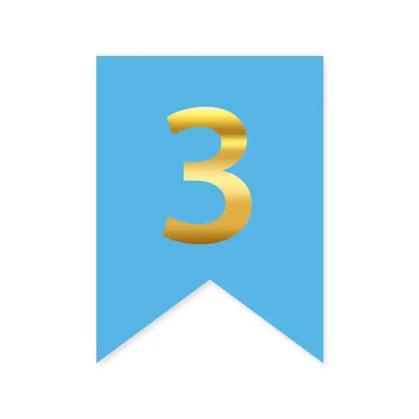 Цифра 3 на прапорці 6*12 см для індивідуальних написів Блакитний і золото