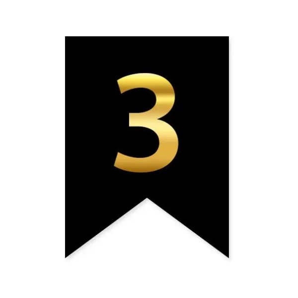 Цифра 3 на прапорці 6*12 см для індивідуальних написів Чорний і золото