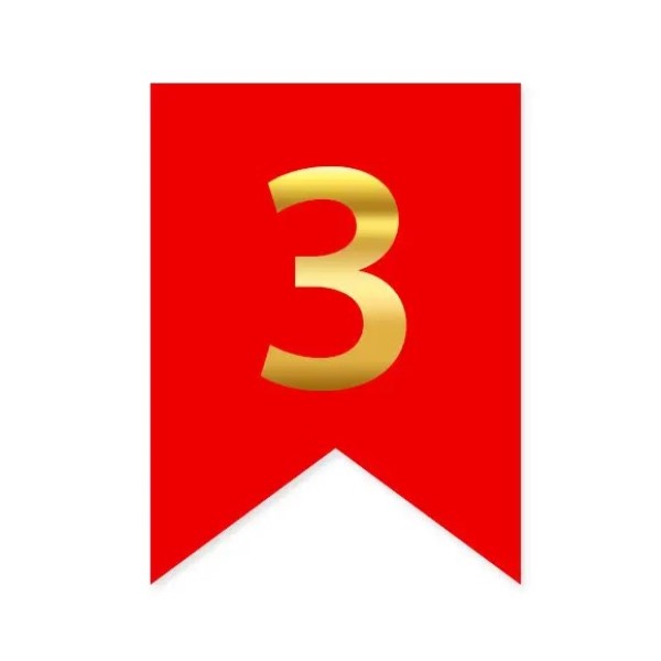 Цифра 3 на прапорці 6*12 см для індивідуальних написів Червоний і золото