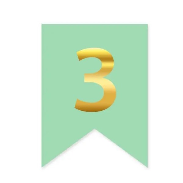 Цифра 3 на флажке 6*12 см для индивидуальных надписей Мята и золото