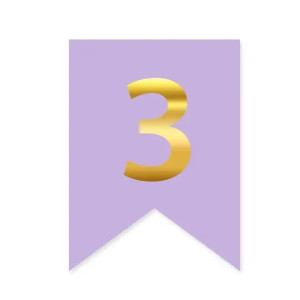 Цифра 3 на флажке 6*12 см для индивидуальных надписей Сирень и золото