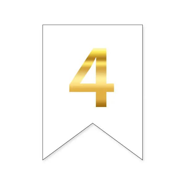 Цифра 4 на прапорці 6*12 см для індивідуальних написів Білий і золото