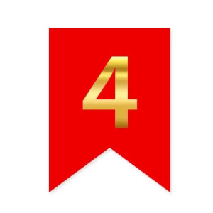 Цифра 4 на флажке 6*12 см для индивидуальных надписей Красный и золото