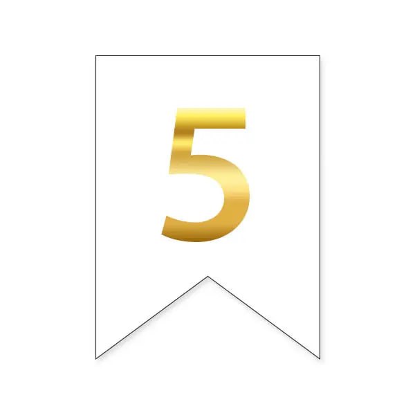 Цифра 5 на флажке 6*12 см для индивидуальных надписей Белый и золото