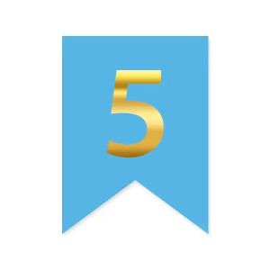 Цифра 5 на флажке 6*12 см для индивидуальных надписей Голубой и золото