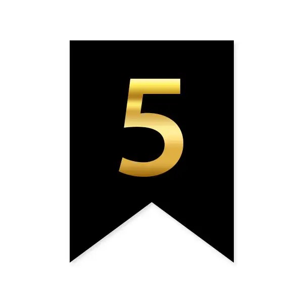 Цифра 5 на флажке 6*12 см для индивидуальных надписей Черный и золото 