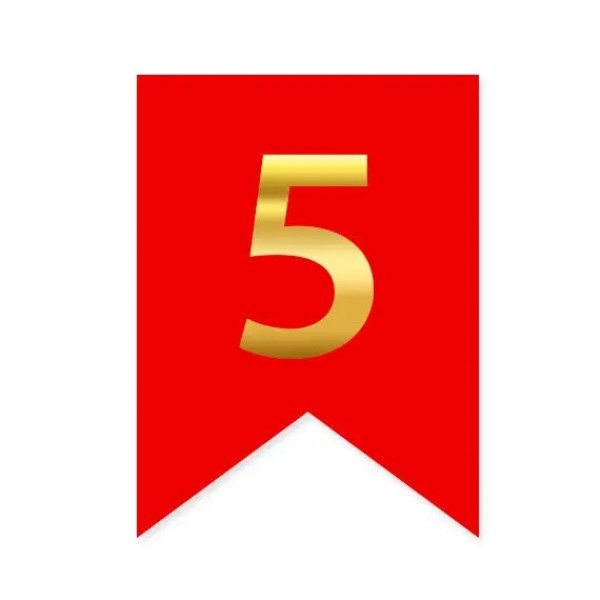 Цифра 5 на прапорці 6*12 см для індивідуальних написів Червоний і золото