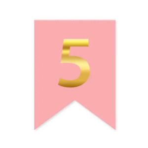 Цифра 5 на флажке 6*12 см для индивидуальных надписей Розовый и золото