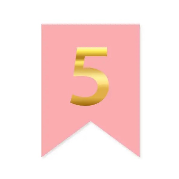 Цифра 5 на флажке 6*12 см для индивидуальных надписей Розовый и золото