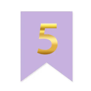 Цифра 5 на флажке 6*12 см для индивидуальных надписей Сирень и золото