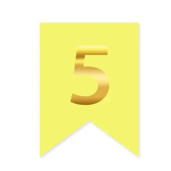 Цифра 5 на прапорці 6*12 см для індивідуальних написів Жовтий і золото