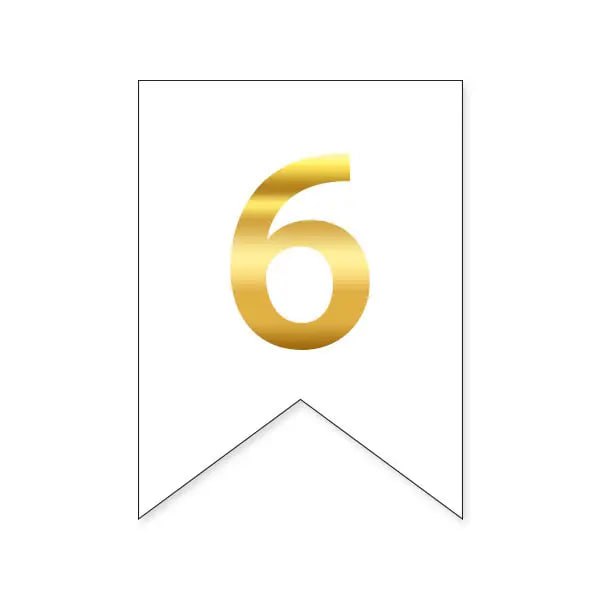 Цифра 6 на флажке 6*12 см для индивидуальных надписей Белый и золото