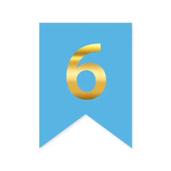Цифра 6 на флажке 6*12 см для индивидуальных надписей Голубой и золото