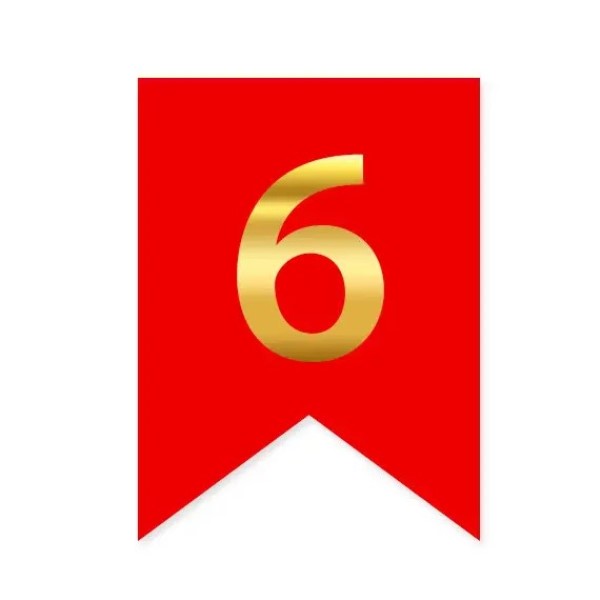 Цифра 6 на флажке 6*12 см для индивидуальных надписей Красный и золото