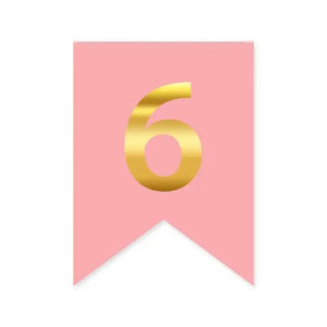 Цифра 6 на флажке 6*12 см для индивидуальных надписей Розовый и золото