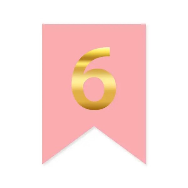 Цифра 6 на прапорці 6*12 см для індивідуальних написів Рожевий і золото