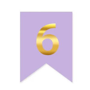 Цифра 6 на флажке 6*12 см для индивидуальных надписей Сирень и золото