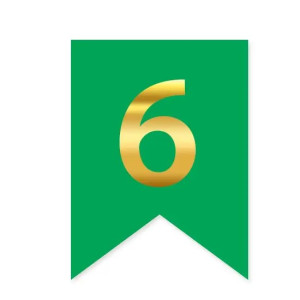 Цифра 6 на флажке 6*12 см для индивидуальных надписей Зеленый и золото