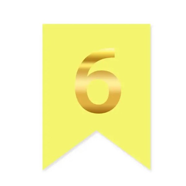 Цифра 6 на прапорці 6*12 см для індивідуальних написів Жовтий і золото