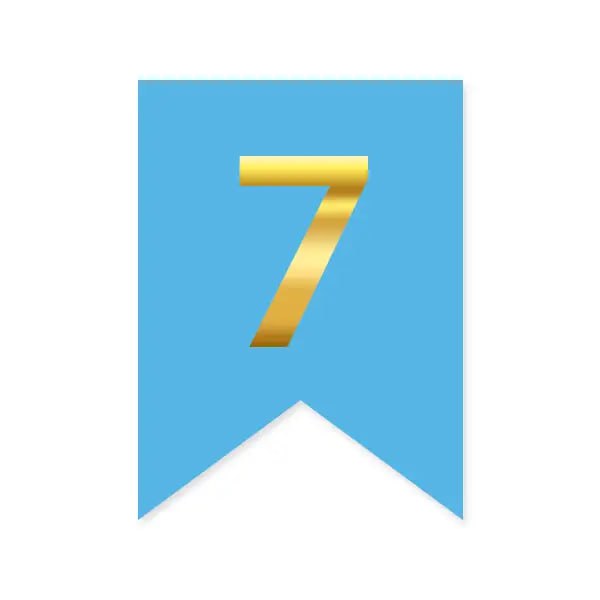 Цифра 7 на флажке 6*12 см для индивидуальных надписей Голубой и золото
