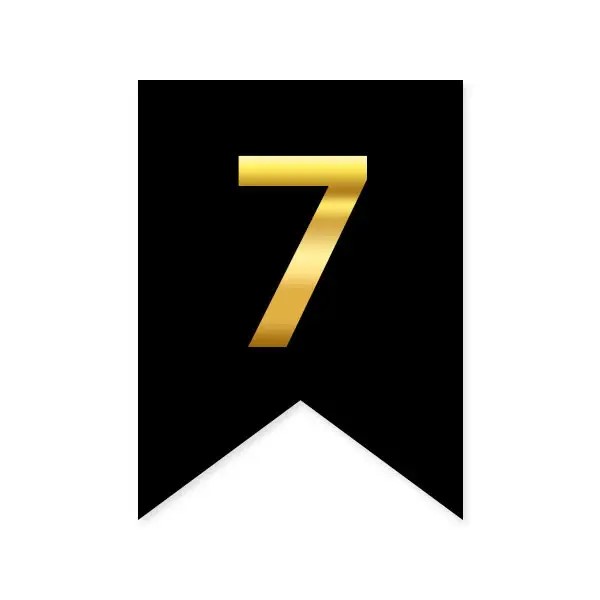 Цифра 7 на флажке 6*12 см для индивидуальных надписей Черный и золото 