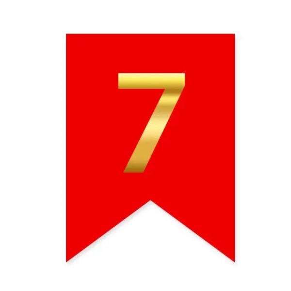 Цифра 7 на прапорці 6*12 см для індивідуальних написів Червоний і золото