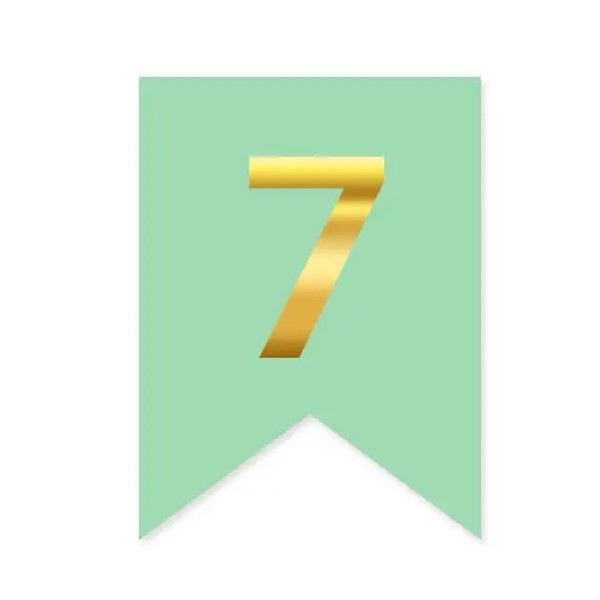 Цифра 7 на флажке 6*12 см для индивидуальных надписей Мята и золото