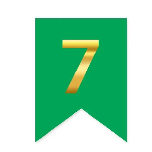 Цифра 7 на прапорці 6*12 см для індивідуальних написів Зелений і золото
