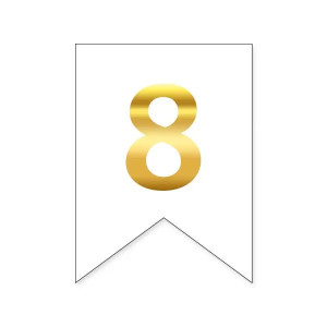 Цифра 8 на флажке 6*12 см для индивидуальных надписей Белый и золото